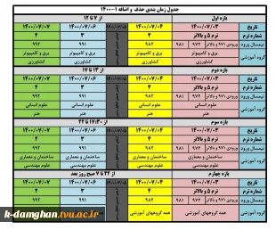 جدول زمان بندی حذف و اضافه نیمسال اول سال تحصیلی 1401-1400 2